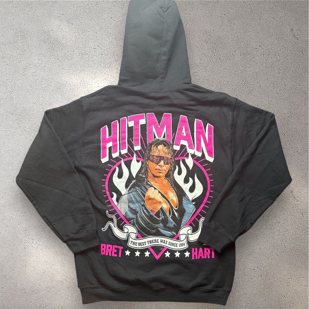 Bret Hart Hitman WWE Hoodie Mens Small Unisex‎ Pink Black Wrestling
